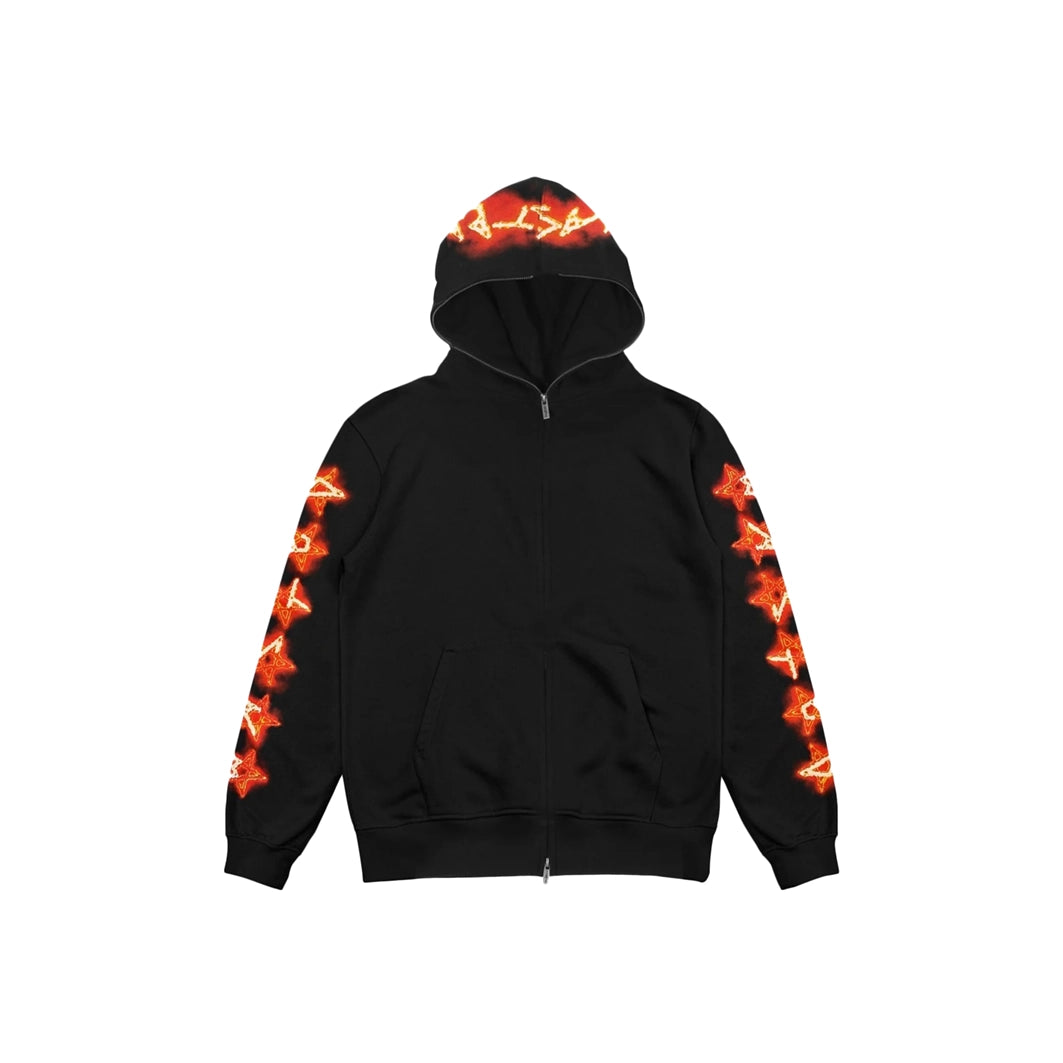 Wasted Paris Surf Hoodie Full Zip - Black Hoodie with Hem Elastic Stretchable Comfortable