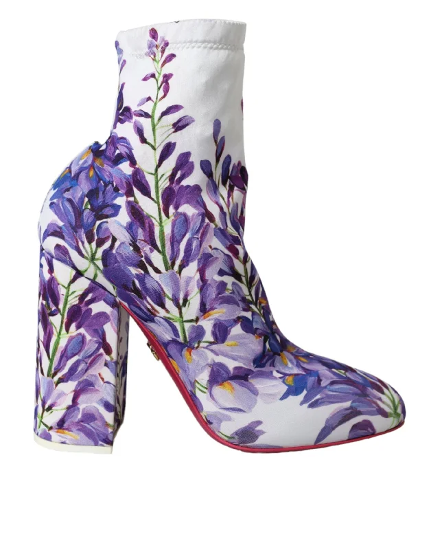 Dolce & Gabbana  Floral Jersey Stretch Boots Women's Shoes Scoop Neck Jersey Top