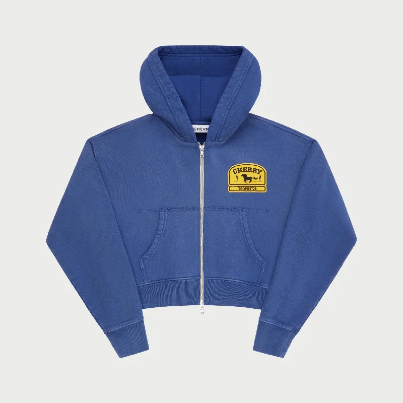 Women's Cropped Zip-Up Hoodie (Navy) Hoodie with Bell Sleeves Flared Feminine