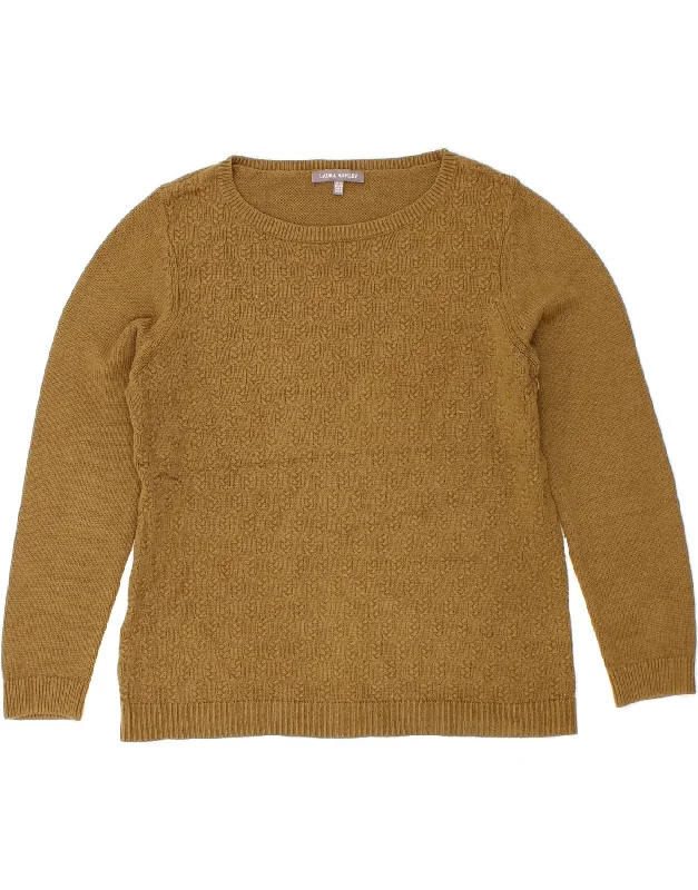 LAURA ASHLEY Womens Boat Neck Jumper Sweater UK 12 medium Khaki Cotton Fleece Sweater Nylon Polyester