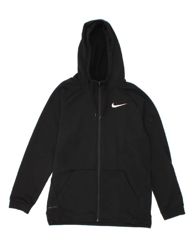 NIKE Womens Dri Fit Zip Hoodie Sweater UK 14 Medium Black Polyester Chenille Fabric Brocade Fabric Lace Fabric