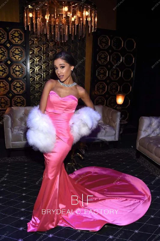 Ariana Grande Hot Pink Evening Prom Dress MTV Movie Awards 2016 Square Neckline Feminine