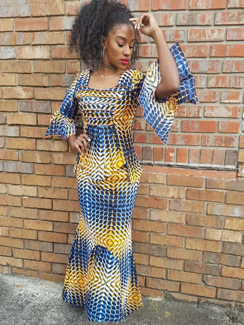 Blue and Orange African Print Top and Skirt-DP3544 velvet skirt plush