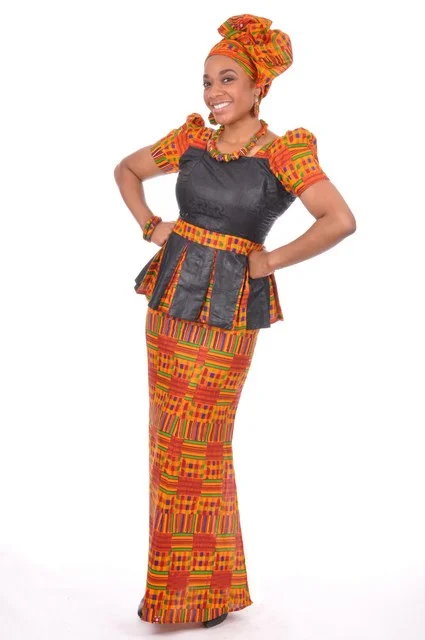 Kente Print Top and Skirt with Brocade Design-DP3227BP2 chiffon skirt floaty