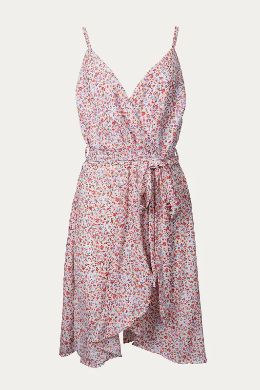 FLORAL-PRINT SURPLICE JERSEY MINI DRESS Long Sleeve Jersey Tee