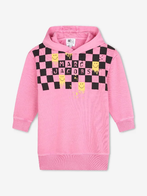 MARC JACOBS Girls Smiley World Hooded Sweater Dress in Pink Stylish Fashionable Trendy