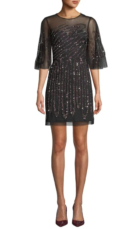 Aidan Mattox - Beaded Mesh Keyhole Back Cocktail Dress MD1E203114SC Tunics Denim casual