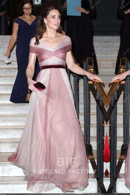 Kate Middleton Dusty Rose V-neck Long Gala Dinner Dress Bodycon Club Sequined
