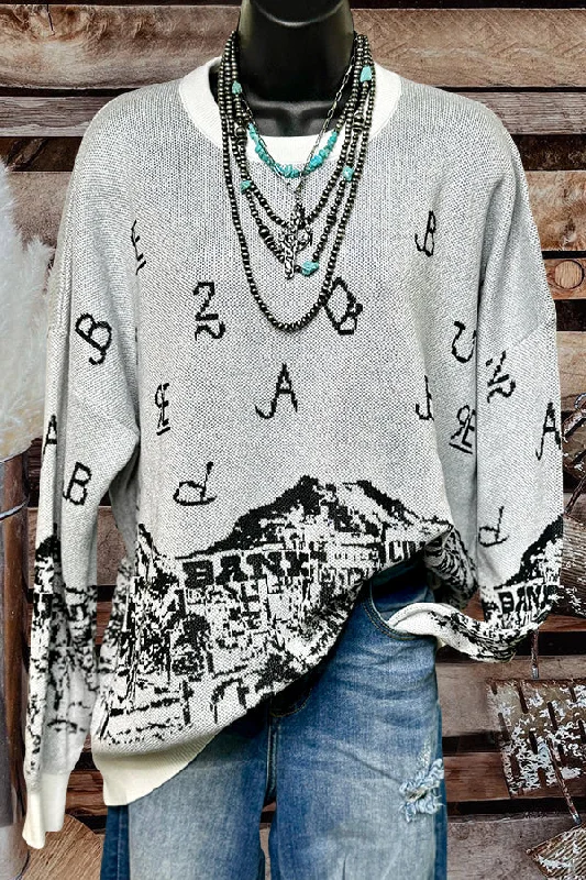 Western Ranch Text Graphic Sweater Casual Formal Business