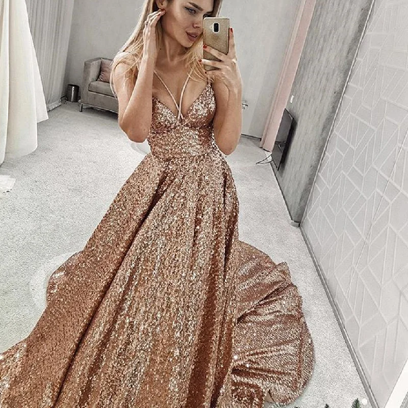 Sparkly Sequin A-line Backless Sexy Prom Dresses, FC2615 Shift Classic Vintage
