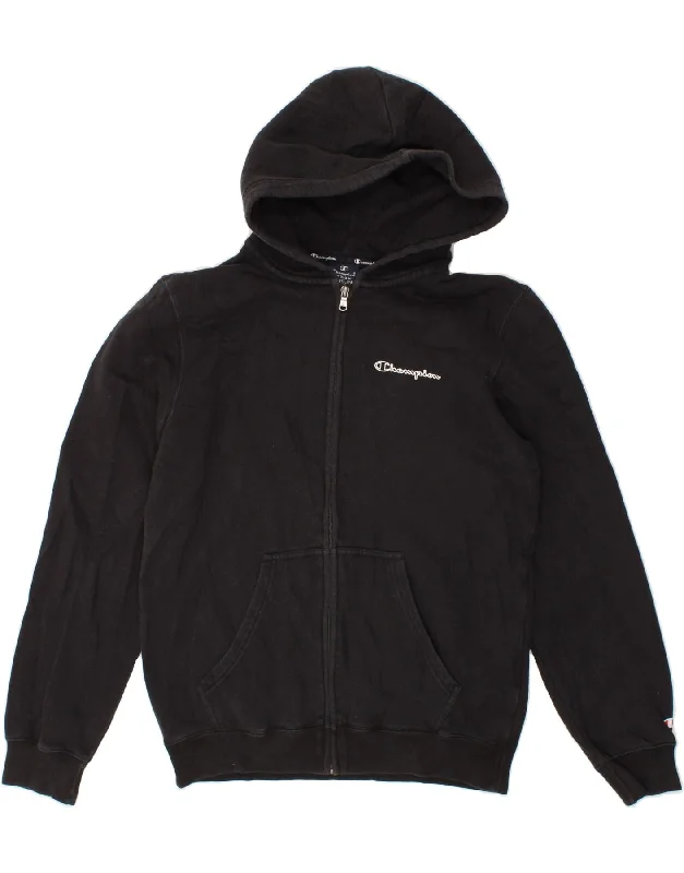 CHAMPION Womens Zip Hoodie Sweater UK 14 Medium Black Sequined Glittery Shiny