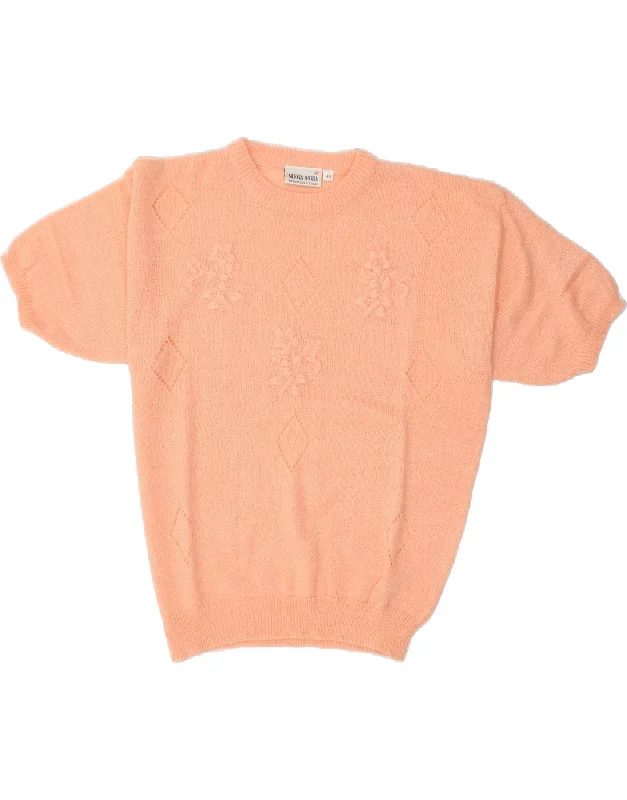 VINTAGE Womens Crew Neck Jumper Sweater IT 46 Large Orange Floral Thin Thick Dense