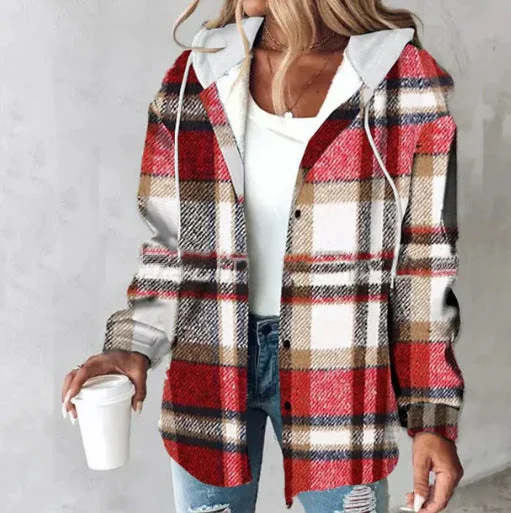 Plaid Print /Striped/Solid Color Full Zip Hoodie (12 colors) Hoodie with Back Slit Movement Comfort