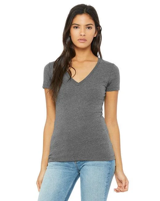 Bella + Canvas Ladies' Jersey Short-Sleeve Deep V-Neck T-Shirt B6035 (Pack of 6) Jet Black Jersey Tee