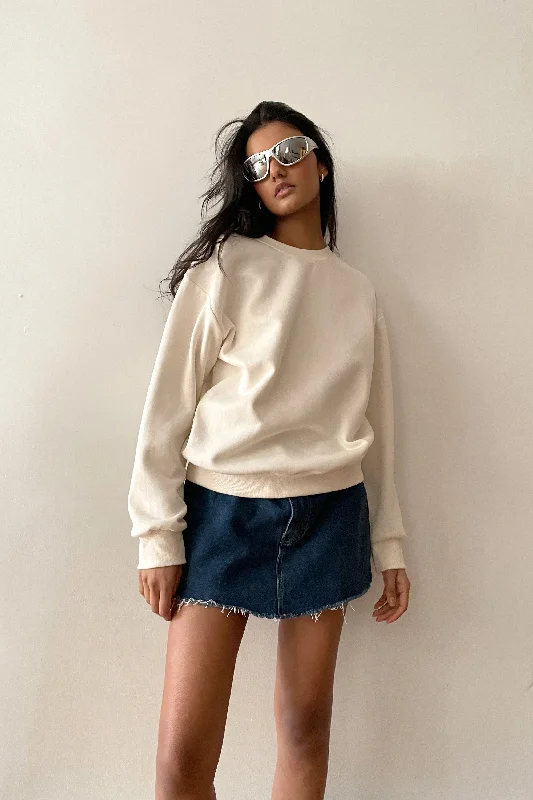 CREWNECK SWEATSHIRT Hoodie with Frayed Bohemian Relaxed