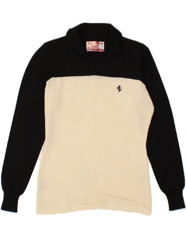 FILA Womens Polo Neck Jumper Sweater UK 12 Medium Beige Colourblock Wool Cashmere Blend Cotton Blend Poly Blend