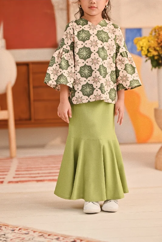 The Titi Modern Kurung Skirt - Lawn Green patchwork skirt art