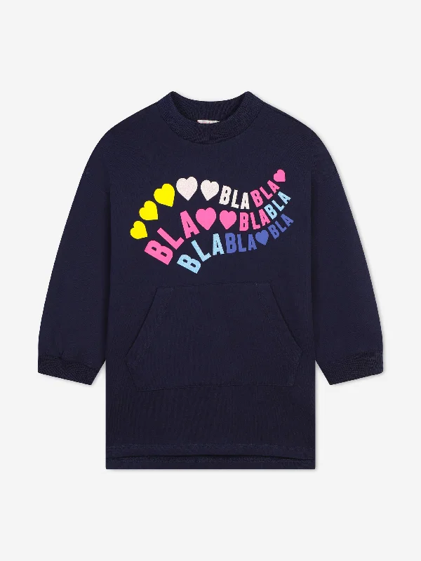 Billieblush Girls Slogan Sweater Dress in Navy High Neck Crew Neck V-Neck