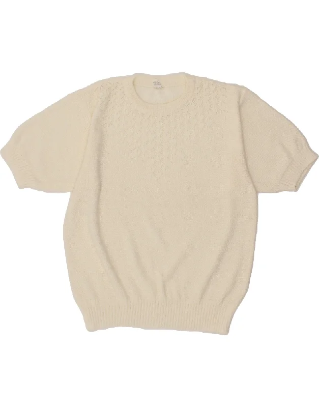 VINTAGE Womens Short Sleeve Crew Neck Jumper Sweater IT 44 Medium White Terry Blend Velvet Blend Canvas Blend