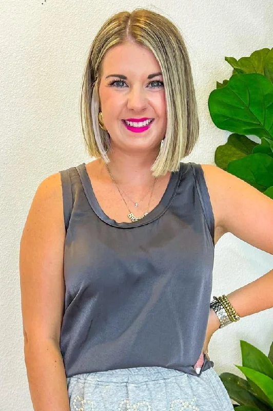 Cassidy Tank - Charcoal rhinestone tank top