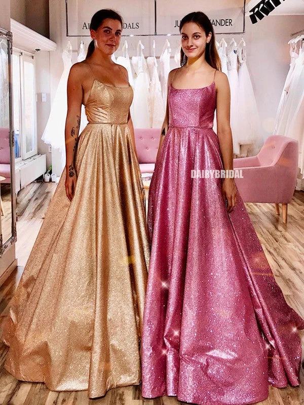 Gorgeous A-line Sparkle Sequin Corss-Back Spaghetti Straps Prom Dresses, FC4292 Shift Classic Vintage