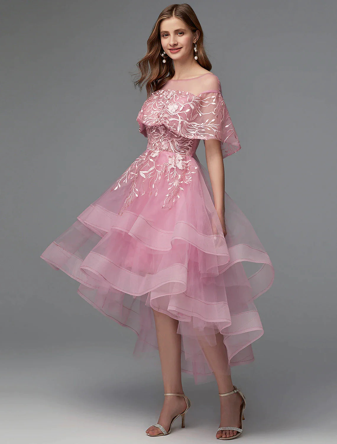 A-Line Elegant Dress Asymmetrical Sleeveless Neck Lace Tie Back with Lace Tunics Fashionable chic