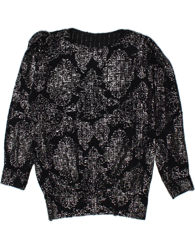 VINTAGE Womens Boat Neck Jumper Sweater UK 18 XL Black Paisley Thin Thick Dense