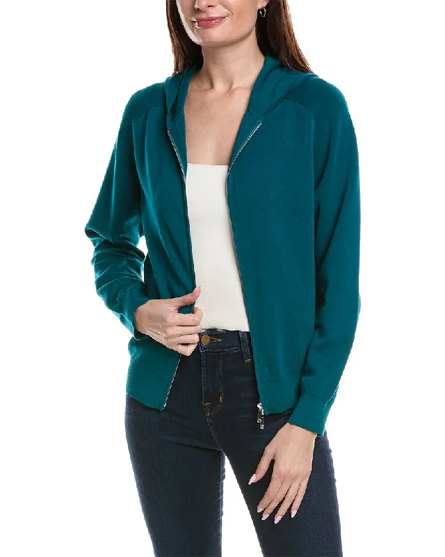 Lafayette 148 New York Double Knit Zip Front Sweater Slim Fit Regular Fit Oversized