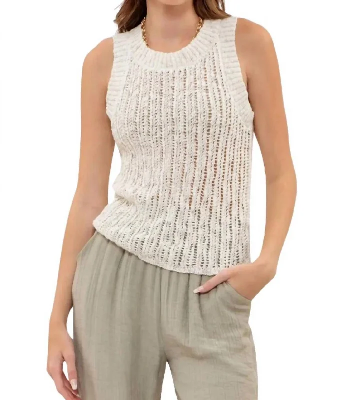 Crochet Knit Tank Top In Cream metallic tank top