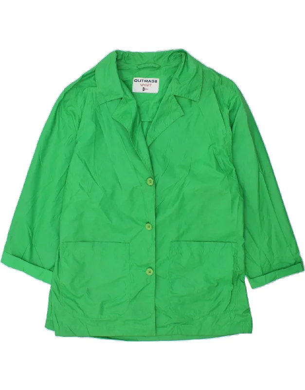 OUTRAGE Womens 3 Button Blazer Jacket UK 12 Medium  Green Polyamide Denim Jacket Leather Jacket Suede Jacket