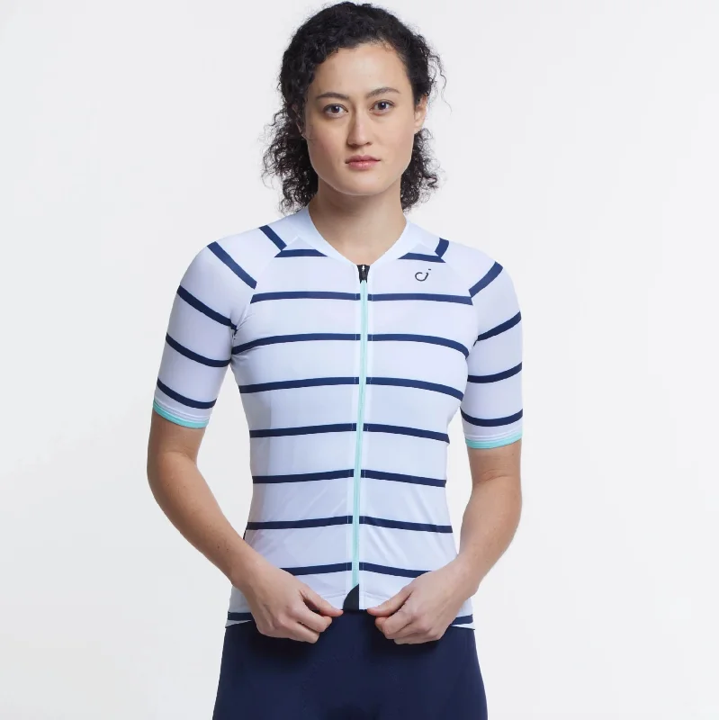 VELOCIO WOMENS BRETON JERSEY WHITE NAVY Limited Edition Jersey Tee