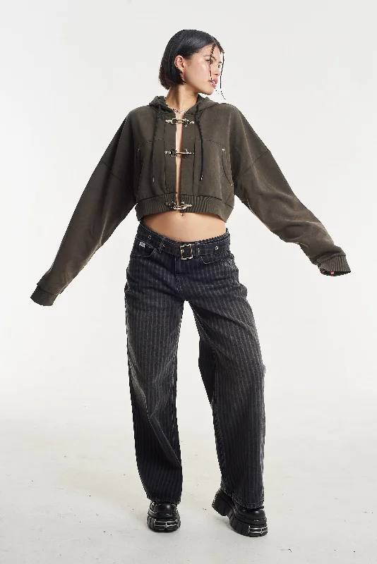 Latch Cropped Hardware Hoodie Hoodie with Hem Lace Feminine Delicate