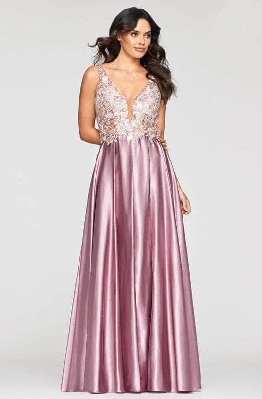 Faviana - S10442 Floral Applique Sleeveless V-neck Long Dress Tunics Prom sequined