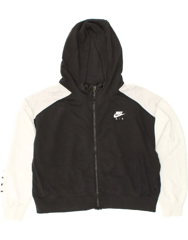 NIKE Womens Oversized Graphic Crop Zip Hoodie Sweater UK 18 XL Black Satin Fabric Silk Fabric Chiffon Fabric