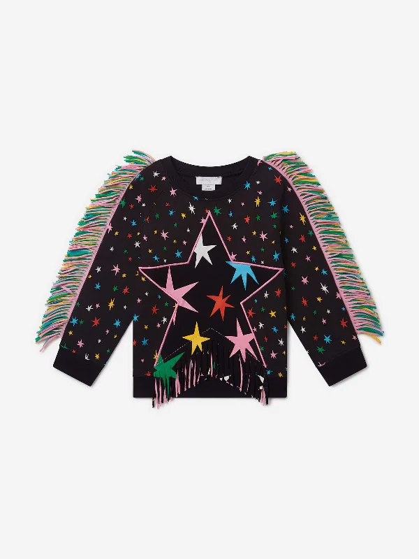 Stella McCartney Girls Fringed Star Sweater Dress in Black Modern Contemporary Chic