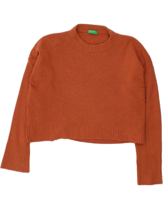 BENETTON Womens Crop Crew Neck Jumper Sweater UK 20 2XL Orange Boxy Sweater Fitted Sweater A-Line