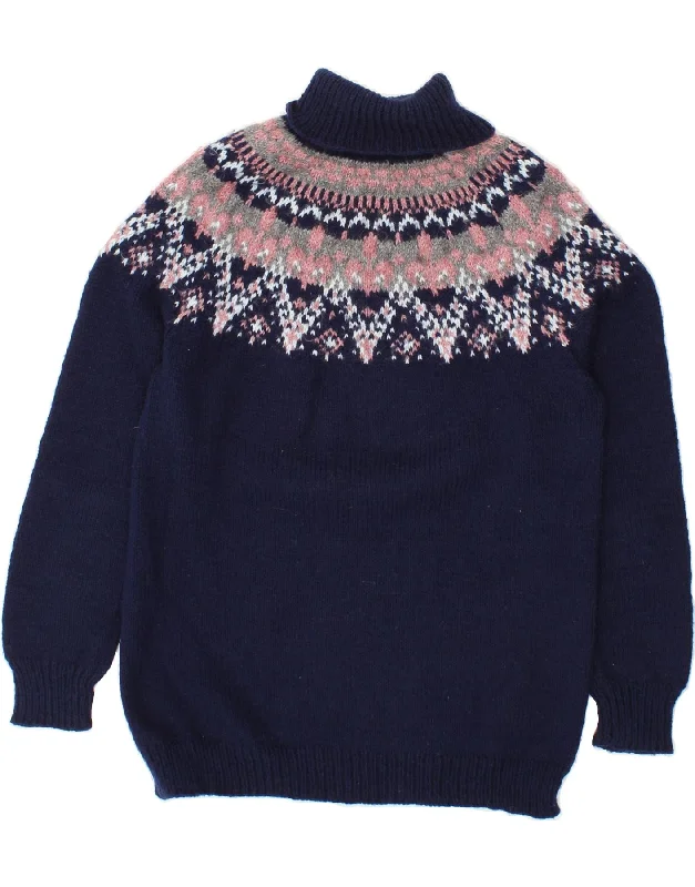 VINTAGE Womens Roll Neck Jumper Sweater UK 14 Medium Navy Blue Fair Isle Jersey Fabric Tulle Fabric Batik Fabric