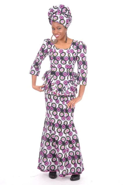 Elegant Off-White Purple African Print Top and Skirt-DP3340 leather skirt modern