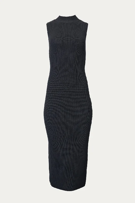 WILLOW RIBBED JERSEY OPEN-BACK SLEEVELESS TURTLENECK DRESS Polo Neck Jersey Top