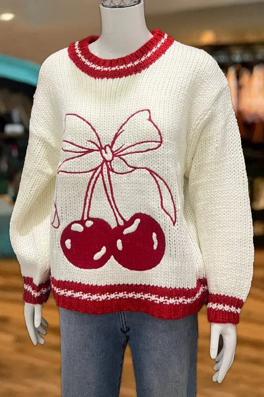 Red Cherry Sweater Handmade Hand-knitted Hand-woven