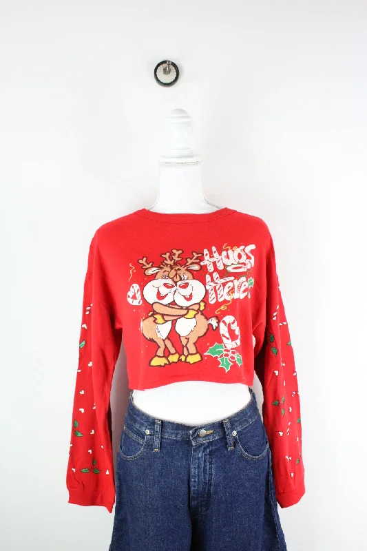 Vintage Hugs Here Crop Sweatshirt (XL) Hoodie with Tie-Dye Psychedelic Retro