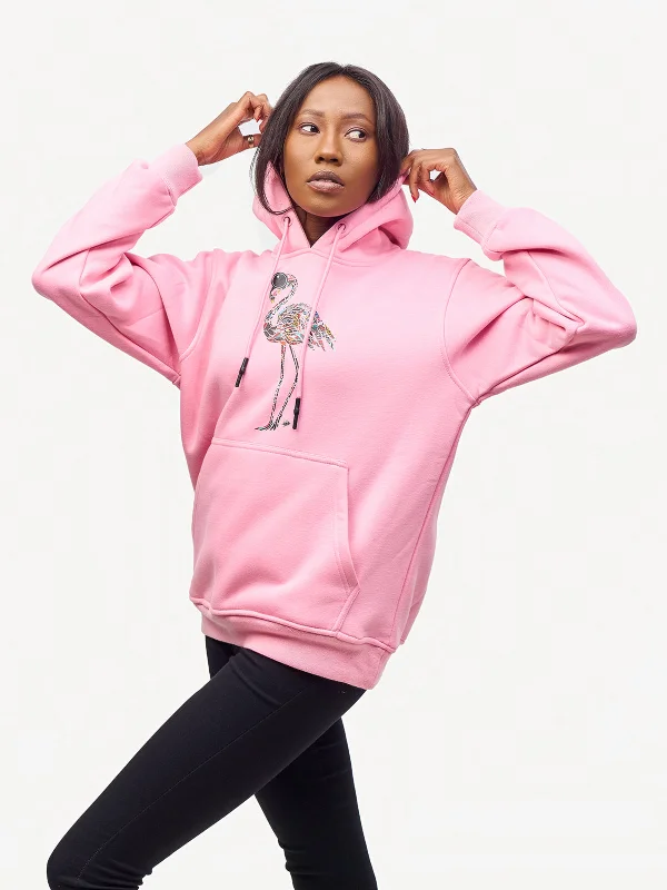 Graphic Hoodies: Baby Pink with Flamingo Hoodie with Distressed Vintage Worn