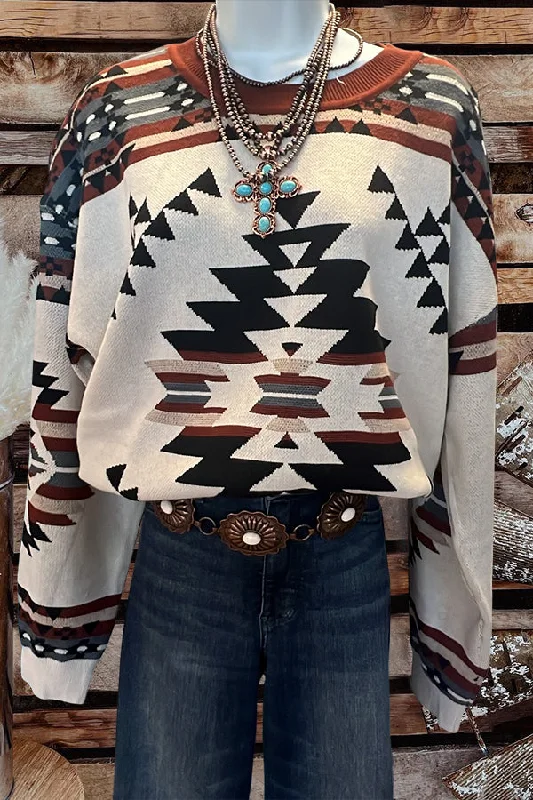 Aztec Print Vintage Sweater Ribbed Striped Patterned