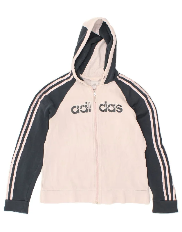 ADIDAS Womens Graphic Zip Hoodie Sweater UK 14 Medium  Pink Colourblock Lightweight Heavyweight Midweight