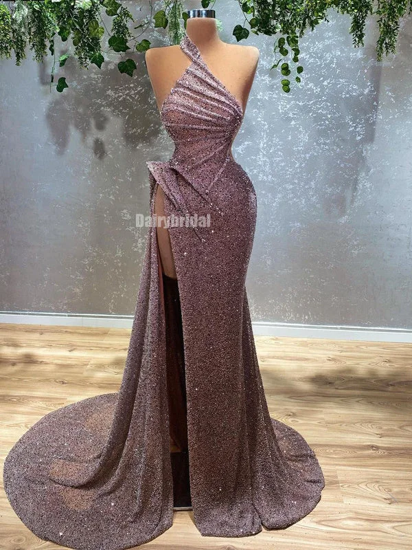 Charming Sequin Mermaid High Slit Sparkle Prom Dresses, FC6246 Tunics Favorite customer