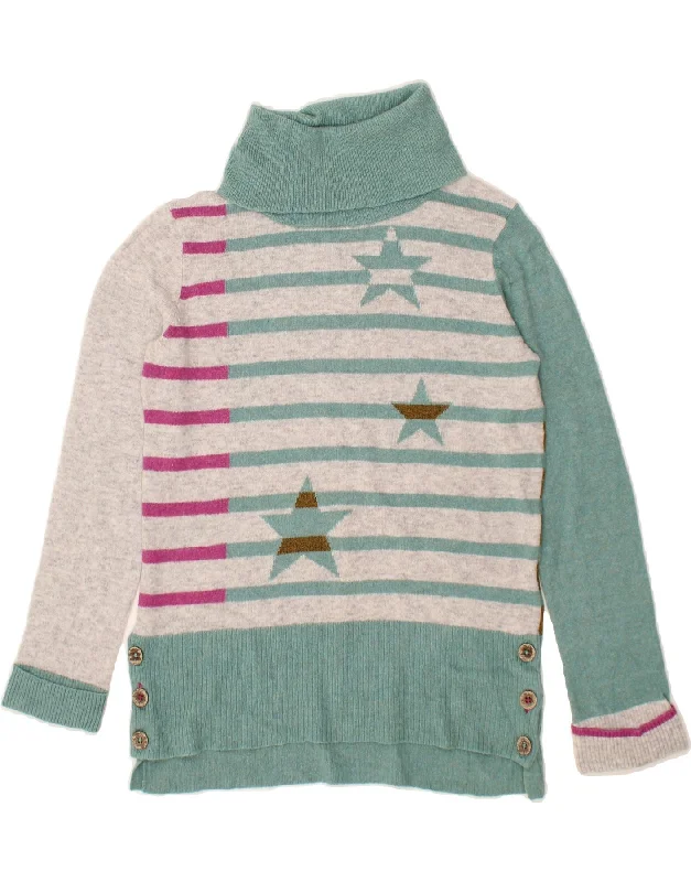 WHITE STUFF Womens Roll Neck Jumper Sweater UK 10 Small Green Patchwork Houndstooth Herringbone Solid