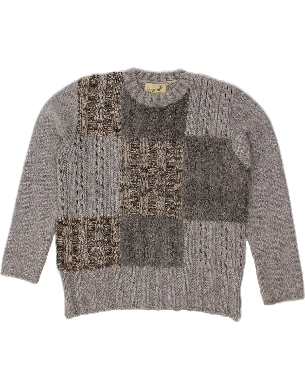 O'NEILL Womens Crew Neck Jumper Sweater UK 3 Small Grey Patchwork Collared Crew Neck Turtle Neck