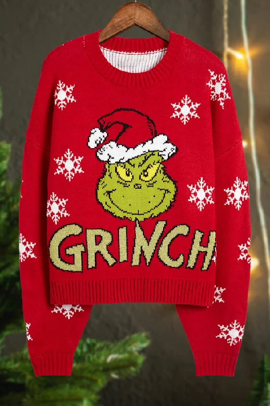 Christmas Grinch Print Sweater Lace Blend Ribbed Blend Corduroy Blend