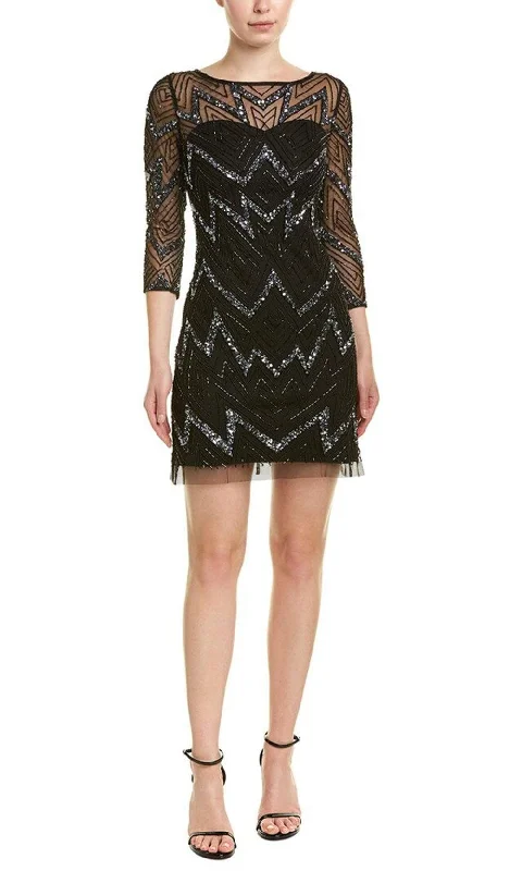 Aidan Mattox - Geo-Sequin Illusion Sheath Dress MD1E203483SC Tunics Leisure comfortable