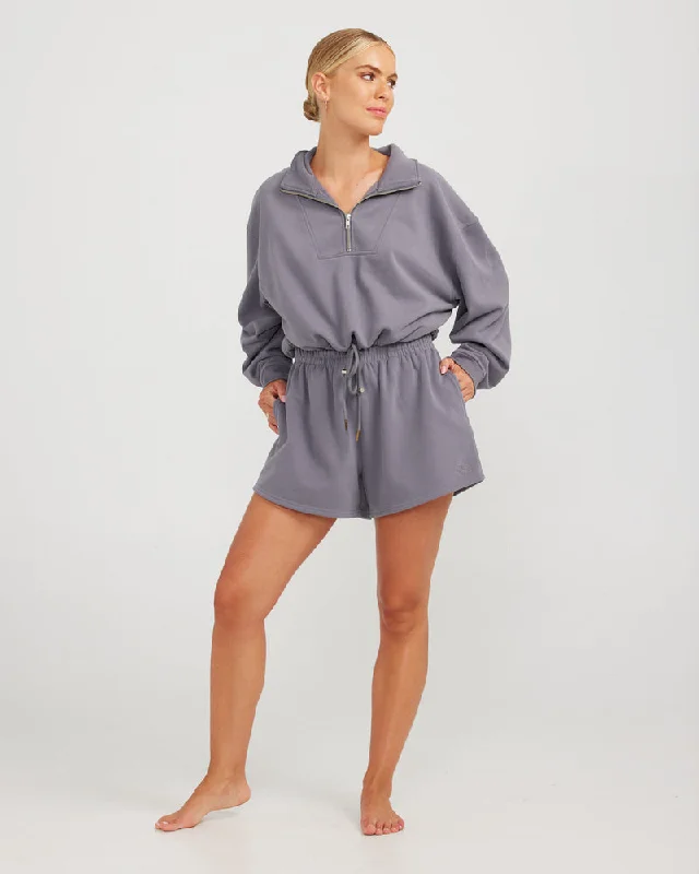 Rory Zip Sweatshirt - Grey Hoodie with Batwing Sleeves Loose Dramatic